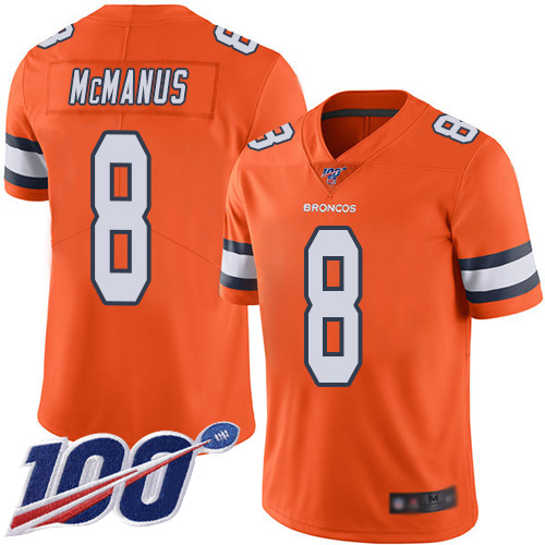 Men Denver Broncos #8 Brandon McManus Limited Orange Rush Vapor Untouchable 100th Season Football NFL Jersey